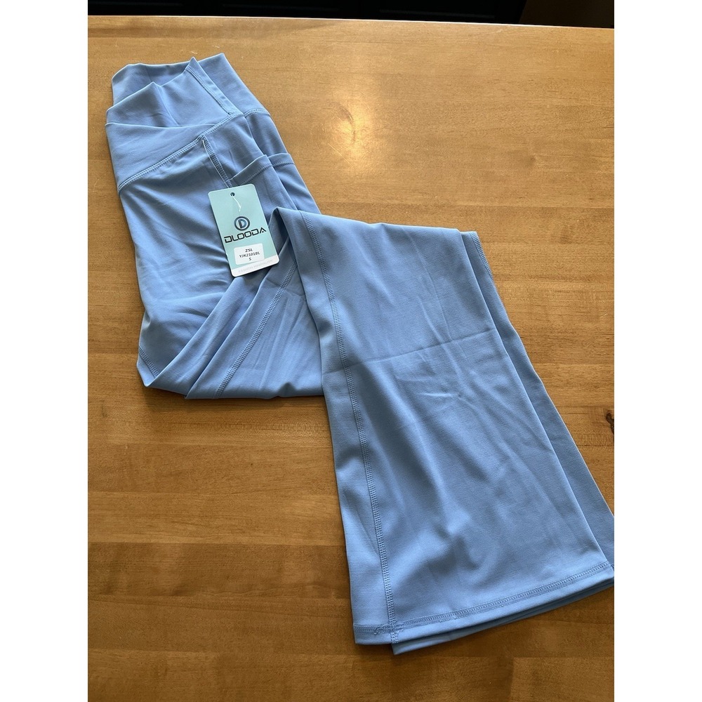 DLOODA Women's Flare Leggings with Pockets-Crossover High Sz Small Blue NWT